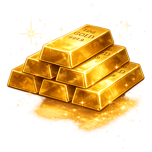 積み上げられた金のインゴットのイラスト